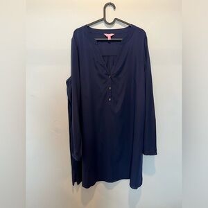 Lilly Pulitzer Delphine Silk Navy Blue Long Sleeve Mini Dress